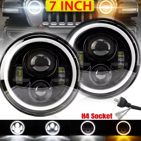 Phare LED 7 pouces avec Angel Eye pour DRL H4, phare LED rond pour voiture, moto, tout-terrain, Jeep JK, projecteurs, éclairage de travail