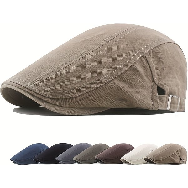 Men's Classic Cotton Newsboy Hat, Vintage Cabbie Cap, Men's Sun Protection Beret Hat