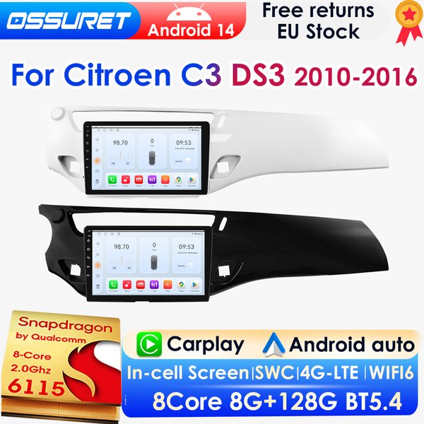 OSSURET 8G 128G Android Auto Radio Für Citroen C3 DS3 2010-2016 Auto Multimedia GPS Carplay 4G DSP BT 360Kamera Durch Snapdragon6115