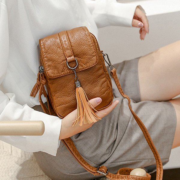 Neue Designer-Umhängetasche SmalTassel aus PU-Leder, lässige Handtasche, Crossbody-Tasche für Damen mit Handytasche