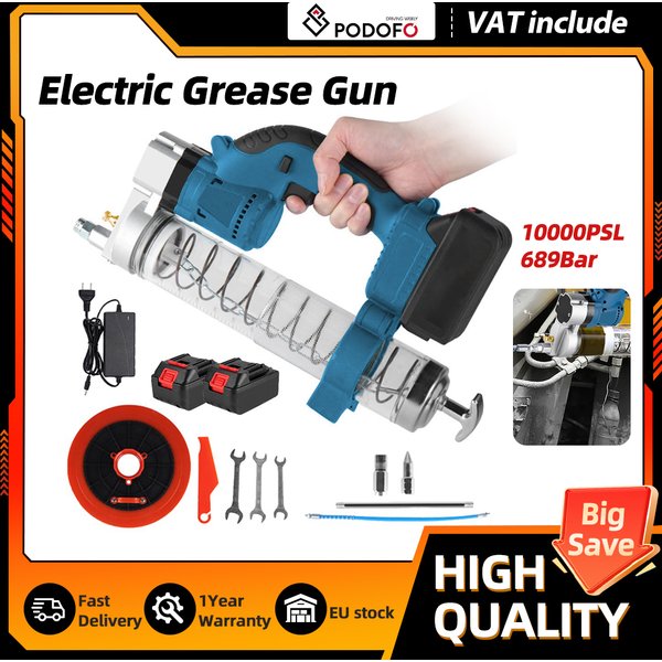 Pistolet à graisse électrique haute pression Podofo 689Bar, outil sans fil compatible avec les batteries Makita, pour l'application d'huile de lubrification automobile