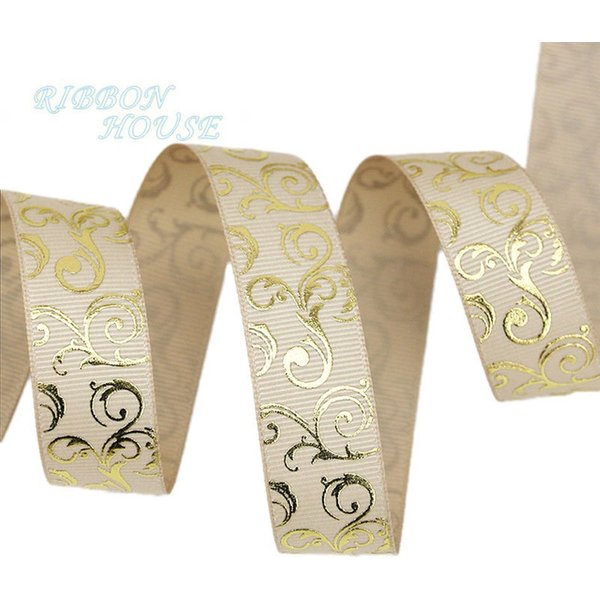 (10 Yards/Lot) 25mm Champagner-Goldfolie Heißpräge-Grosgrain-Band Geschenkband Hochzeitsbänder Rolle Großhandel