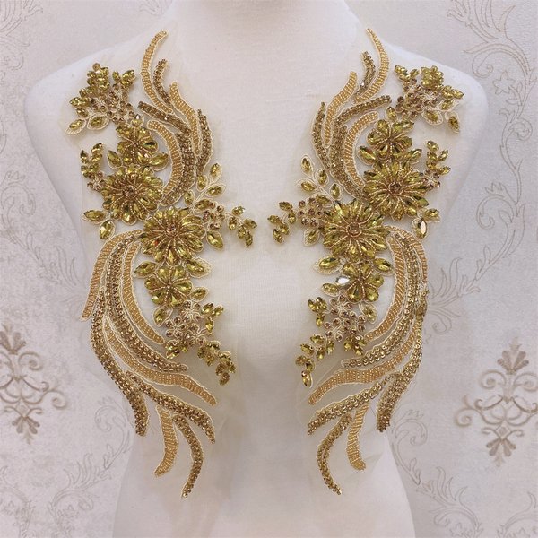 1Pair Handmade Rhinestone Applique for Wedding Dress DIY
