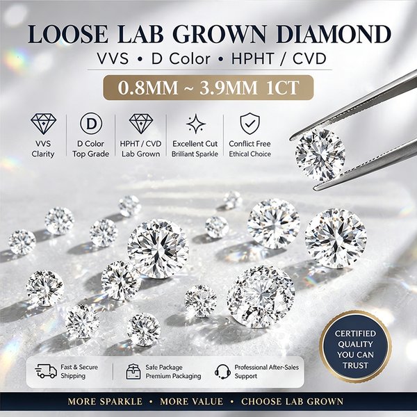 Diamants cultivés en laboratoire 100% véritables D VVS-VS 0,8~4 mm HPHT 3EX, diamants ronds en vrac, vente en gros, sans certificat IGI GIA