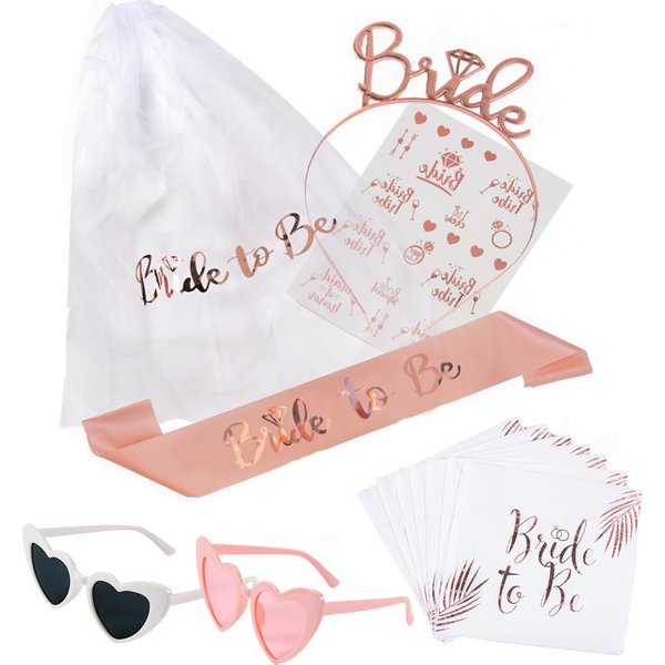 Bachelorette fête mariée pour être ceinture voile diadème bandeau en forme de coeur lunettes mariage nuptiale douche décor mariée tribu tatouages