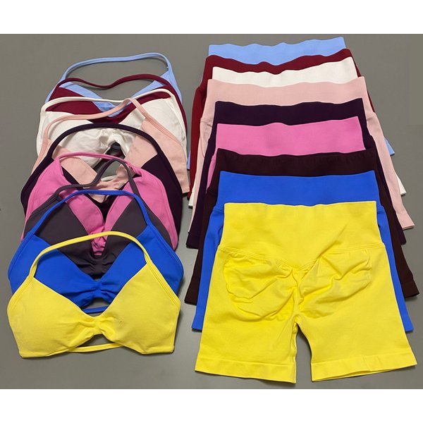 Ensemble de yoga et de sport pour femmes DFXEN Logo, soutien-gorge de yoga sans coutures à bretelles, haut de yoga, short froncé, ensemble de sport, vêtements de fitness, vêtements de sport