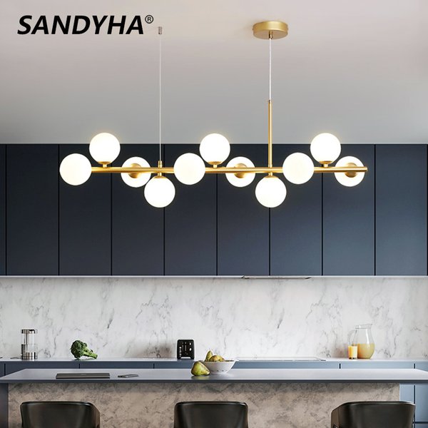 SANDYHA LED Gold Schwarz Anhänger Licht Moderne Glas Ball Kronleuchter Beleuchtung für Esszimmer und Küche Insel Tisch Bar Lampe neue