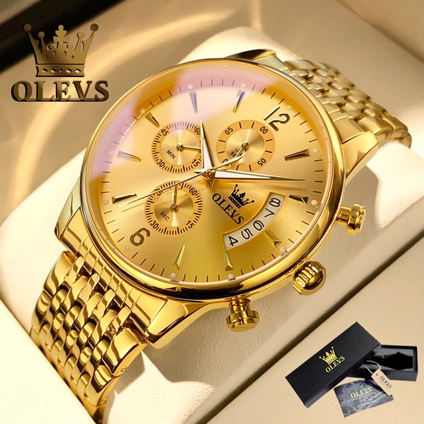 OLEVS hommes montres haut de gamme montre de luxe étanche en acier inoxydable hommes montre-bracelet lumineux Quartz montre boîte coffret cadeau