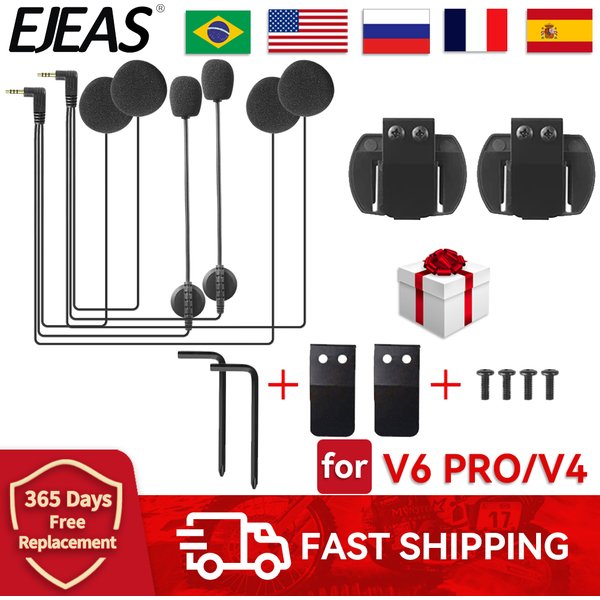 EJEAS V6 Pro V4 Motorcycle Helmet Intercom Microphone Speaker Headset 3.5mm with Helmet Intercom Clip Gift for Vnetphon V6/V4
