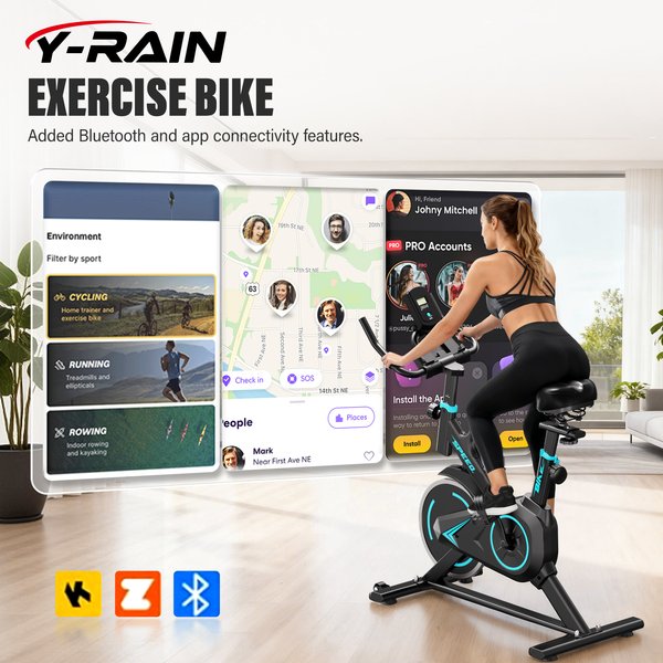 Y-RAIN Indoor-Heimtrainer, Höhenverstellbarer Sitz & Lenker, APP, LCD-Monitor, Maximale Belastung 120KG