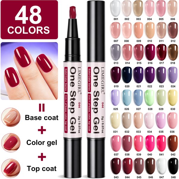 LIMEGIRL Stylo de vernis à ongles en gel 3-en-1, 48 couleurs, séchage rapide, longue tenue, pinceau de peinture graffiti pour les voyages en extérieur