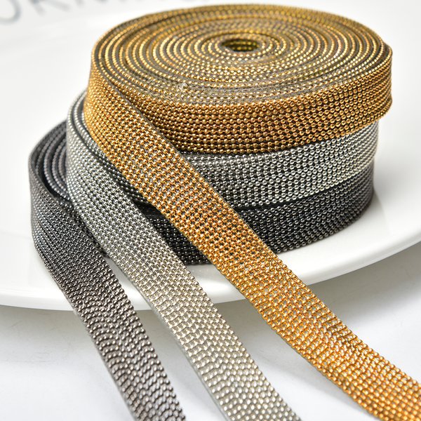 JOTrim perlé en métal doré pour vêtements, chaussures, sacs, ceintures, décoration de mariage, accessoires de bricolage, fixation à chaud, 10/24 rangées, fer sur or, 1 mètre