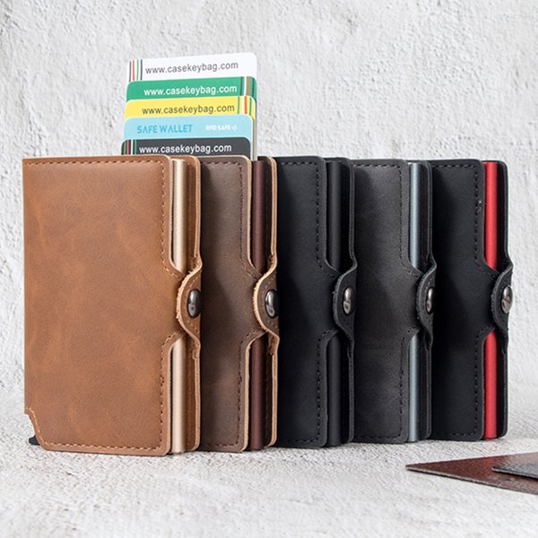 CASEKEY hommes portefeuille mince Premium cuir Pop Up portefeuille RFID blocage Mini aluminium porte-carte de crédit portefeuille minimaliste pour hommes