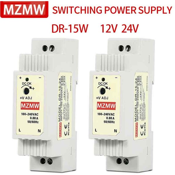 MZMW DR-15 alimentation à découpage sur Rail DIN 15W entrée 100-240V AC à DC 12V 24V sortie unique électronique industrielle