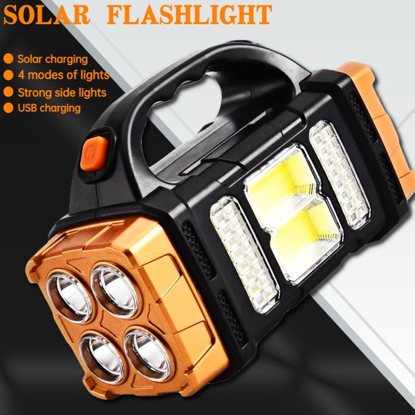 Lampe de poche solaire LED, Portable, Rechargeable par USB, étanche, torche COB, puissante, pour le Camping et la randonnée