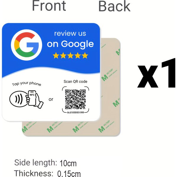 Carte NFC 215 carrée programmable pour avis Google, 13,56 MHz, avec code QR modifiable, pour table de station ou support de table, pour entreprises