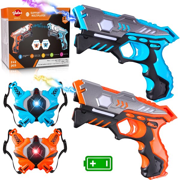 VATOS Infrarot-Laser-Tag-Pistolen-Set mit Westen x2 für Kinder und Erwachsene, Indoor-Outdoor-Spiel, lustiges Spielzeug, Laser-Tag-Blaster, Geschenk für Jungen und Mädchen