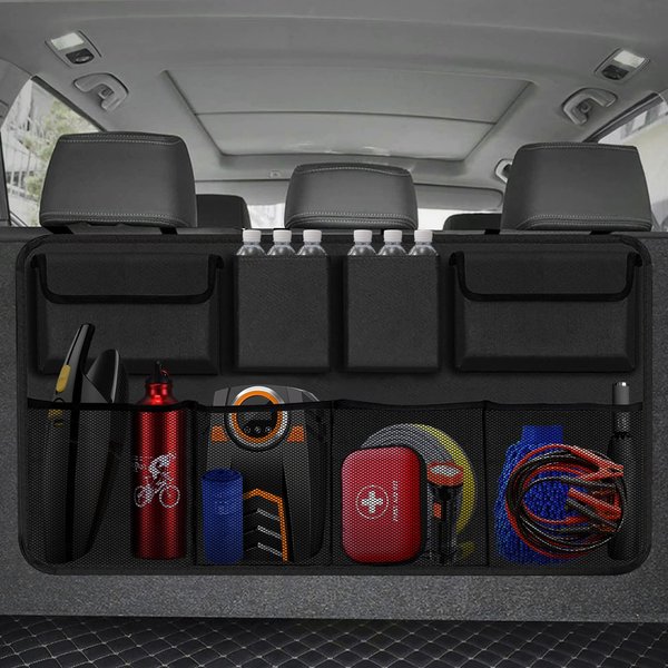 Organisateurs de coffre de voiture, organisateurs de voiture suspendus pour siège arrière avec 8 grands sacs de rangement, organisateur de coffre pour camion SUV, gain de place Exp