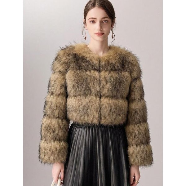 ZADORIN Manteau Court en Fausse Fourrure de Ratonce de Haute Qualité pour Femme, Mode Hiver, Col Rond, Manches Longues, Veste Courte en Fausse Fourrure Moelleuse, Crop Top