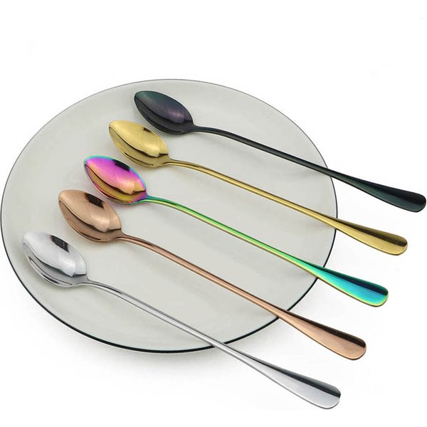 Colorful Long Handled Teaspoons Juice Coffee Stirring Cutlery Stainless Steel Spoon Ice Cream Dessert Spoon Kitchen Accessories