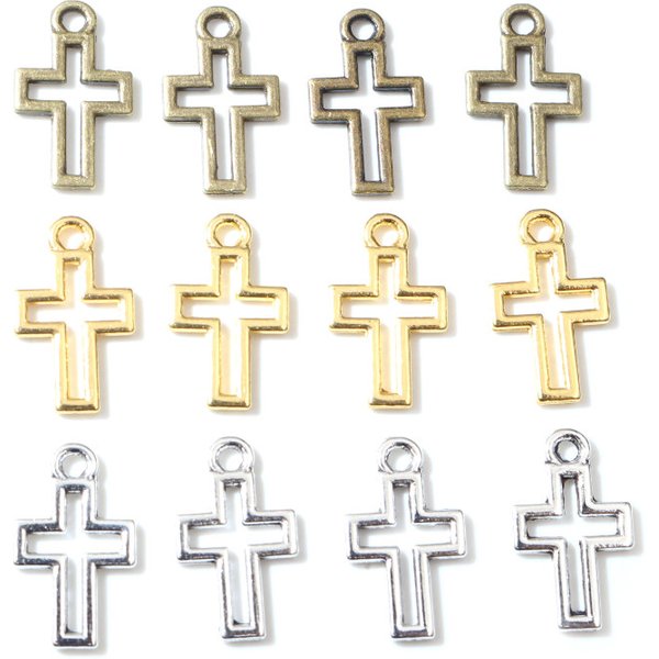 40 pièces breloques creux belle croix 17x10mm Antique couleur argent Bronze pendentifs bricolage faisant des résultats bijoux tibétains faits à la main