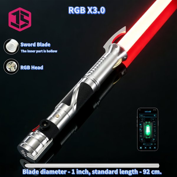 JS RGB3.0 Lichtschwert, DK, Metallgriff, Sanfter Schwung, Blitzlicht bei Aufprall, Schweres Duellspielzeug, Cosplay-Spielzeug