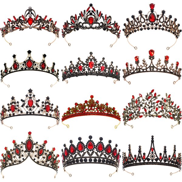 Halloween Vintage princesse reine couronne foncée chapeaux diadème en cristal pour les femmes couronne rouge cheveux robe accessoires bijoux