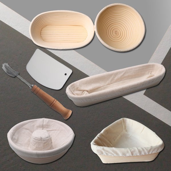 SHENHONG Banneton panier à pain Fermentation de la pâte panier en rotin outils de cuisson du pain grattoir et ensemble de couteaux pour boulanger