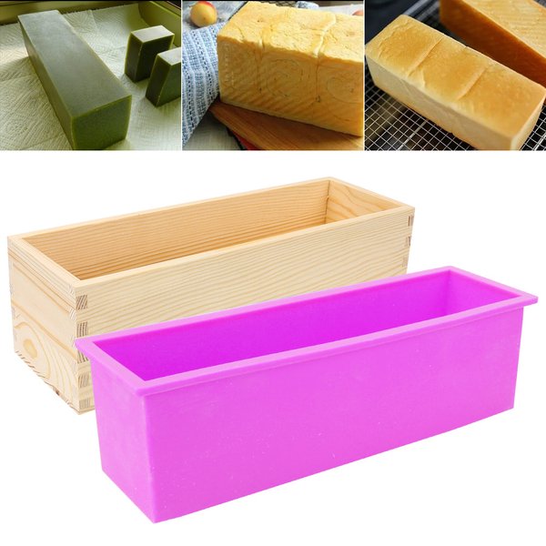 Silikon-Seifenform, Küchenutensilien, rechteckig, DIY, handgefertigtes Werkzeug, Backen, Toast, Kuchen, Laibform mit Holzkiste