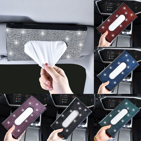 Support de boîte à mouchoirs en strass pour voiture, 1 pièce, pare-soleil de luxe haut de gamme, boîte en papier multicolore scintillante, rangement intérieur automobile, accessoires de voiture