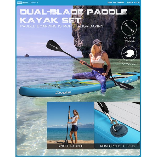 AIBOAT Blue PRO Aufblasbares Stand-Up-Paddle-Board 11'6''x35''x6'' Breit Stabiles Angel-SUP Wasserdichtes Erwachsenen-Board mit Komplettset für Freizeit-Wassersport