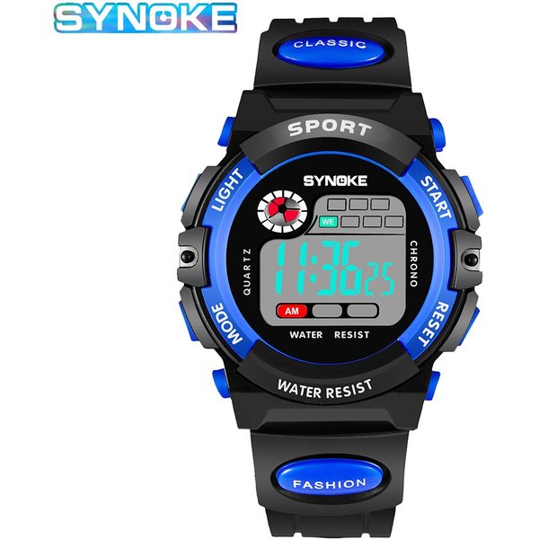 SYNOKE-Montre numérique pour enfants, étanche, électronique, résistante aux chocs, multifonctionnelle, à la mode