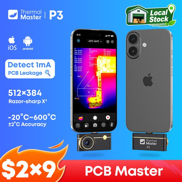 (Android&iPhone) P3 Typ-C Wärmebildkamera für die Elektronikreparatur 512×384 Einstellbares Makroobjektiv 600 ℃ USB-Wärmebildkamera