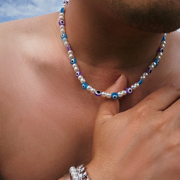 KunJoe bohème coloré mauvais yeux perlé colliers ras de cou pour hommes femmes Ounk Imitation perle clavicule chaîne collier Y2K