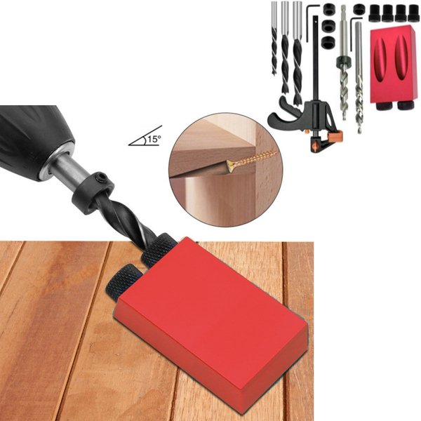 Localisateur de trous obliques, ensemble de guides de perçage, kit de gabarit de trou de poche, ensemble de guides de perçage, localisateur de trous, raccords de localisation de trous, 15 degrés