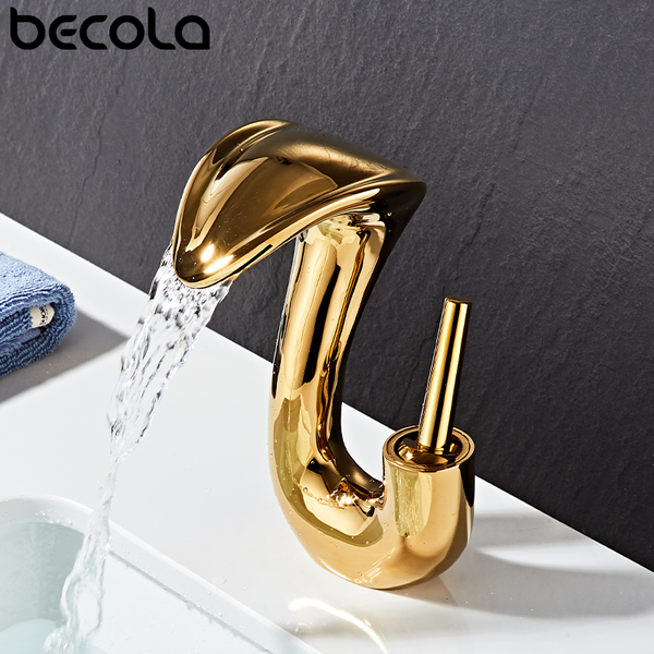 Gold Kreative Waschbecken Wasserhahn Heiße und Kalte Badezimmer Waschbecken Wasserhähne Einloch Wc Bad Armaturen Messing Deck Montiert Wasserhahn