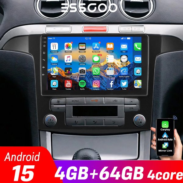 4GB+64GB Autoradio Stereo mit GPS Navigation für Ford S-MAX 2006-2015, CarPlay, Android Auto, DAB+, Kamera, Multimedia-Player ESSGOO