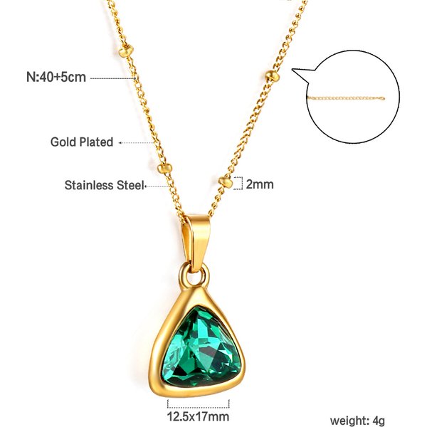 Vintage Green Stanless Steel Jewellery Pendant Necklace Cubic Zirconia Link Chain Choker Necklace Gold Plated Jewelry Gifts