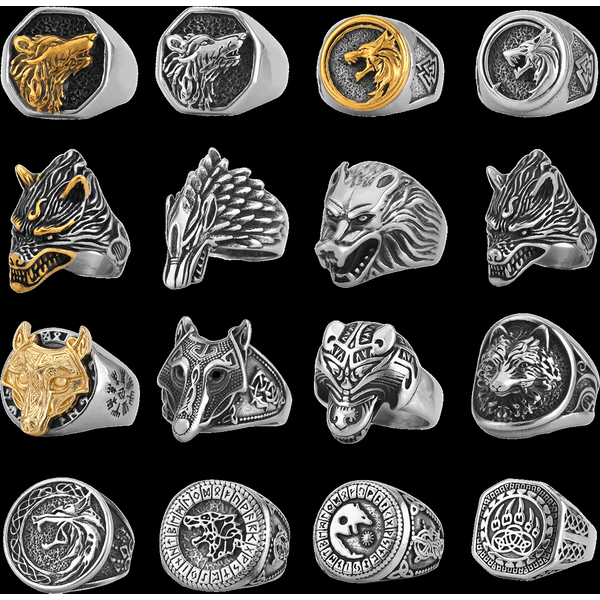 Bague amulette tête de loup animal vintage pour hommes, acier inoxydable, Viking, mode nordique pour adolescents, bague multi-style, bijoux à breloques, cadeau unisexe
