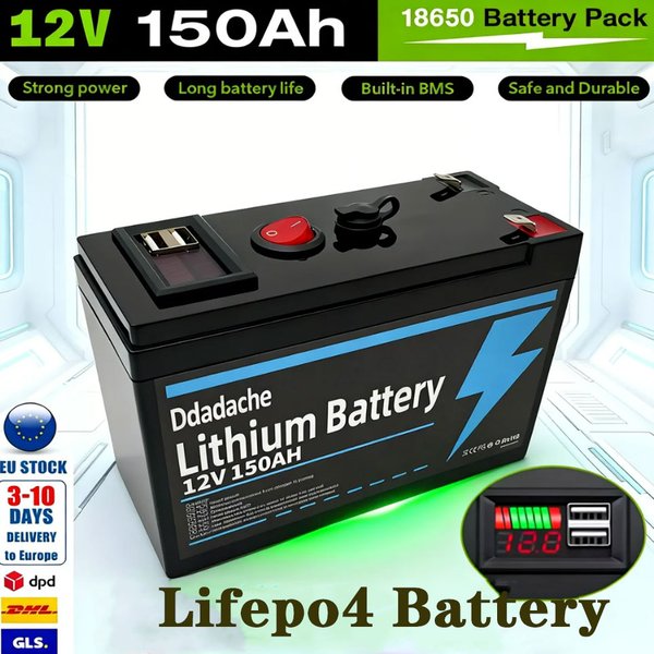 12V 150Ah Lithium LiFeP04 Batterie für Solarladung, Fischfinder, Marine, Outdoor-Camping, netzunabhängige Anwendungen mit USB-Anschluss 🧰