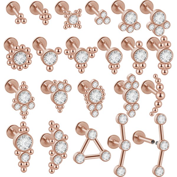 1pcs Surgical Steel Rose Gold Earring Zircon Labret Lip Bar Ring Ear Cartilage Tragus Helix Lobe Studs Body Piercing Jewelry