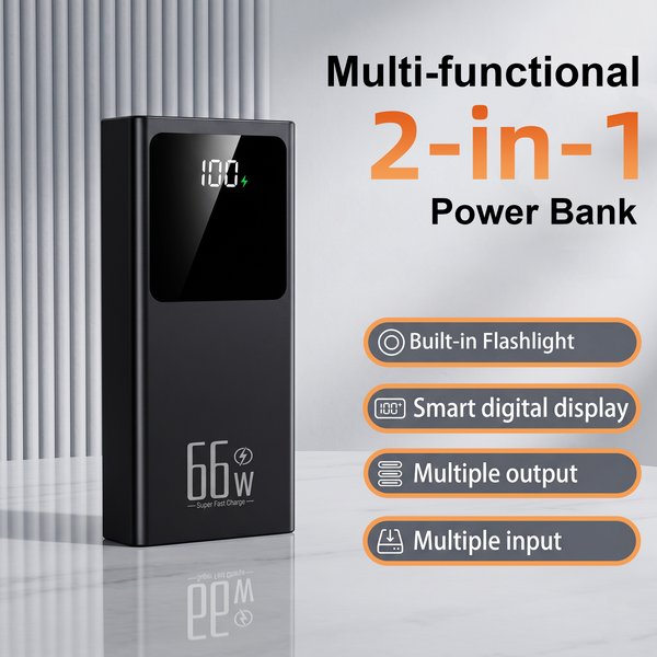 2-in-1 50000mAh Powerbank 66W Schnellladegerät Tragbares Ladegerät USB-C Quick Charge mit 3 Ausgängen & 2 Eingängen LED-Anzeige Riesige Kapazität Externer Akku für die meisten elektronischen Geräte