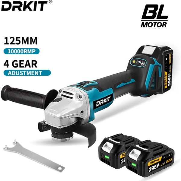 DRKIT 125 mm bürstenloser elektrischer Winkelschleifer, Schneid-, Polier- und Schleifmaschine, Holzbearbeitungs-Elektrowerkzeug für Makita 18 V Akku