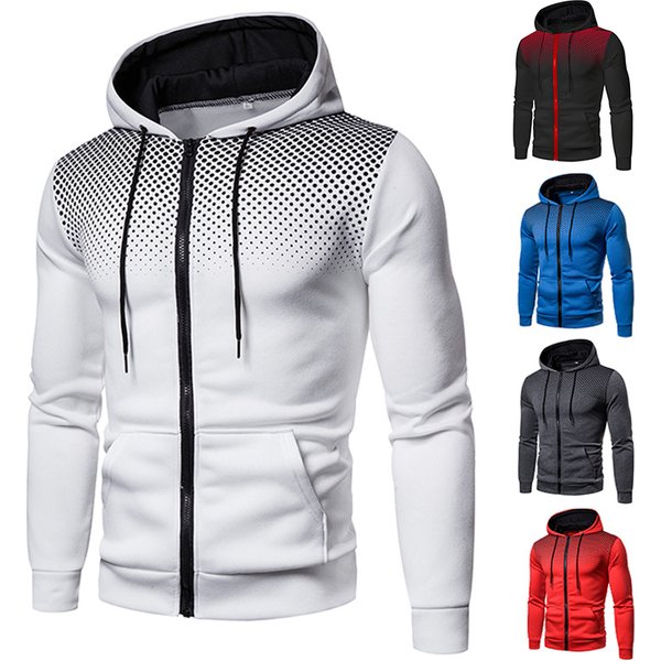 Sweat à capuche pour hommes, poche zippée, imprimé à pois, sweat-shirt de Sport en plein air, décontracté, quotidien, coupe cintrée