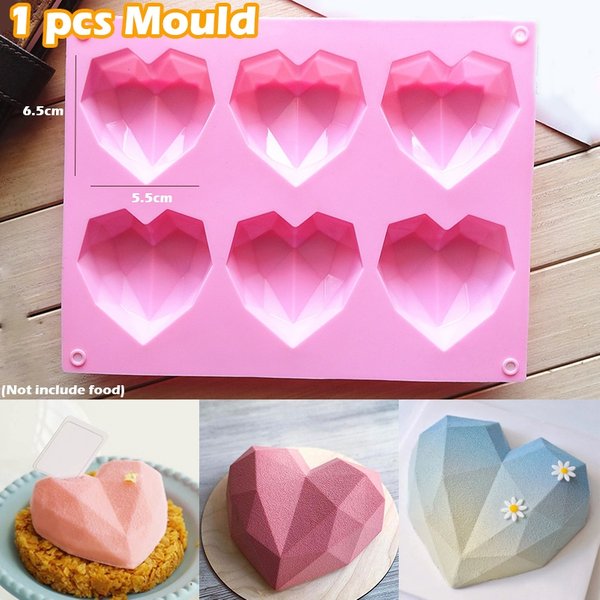 1 Pc 6 Cavity Heart Shaped Silicone Mould Cake Mousse Pastry Bakeware Tools Form For Soap