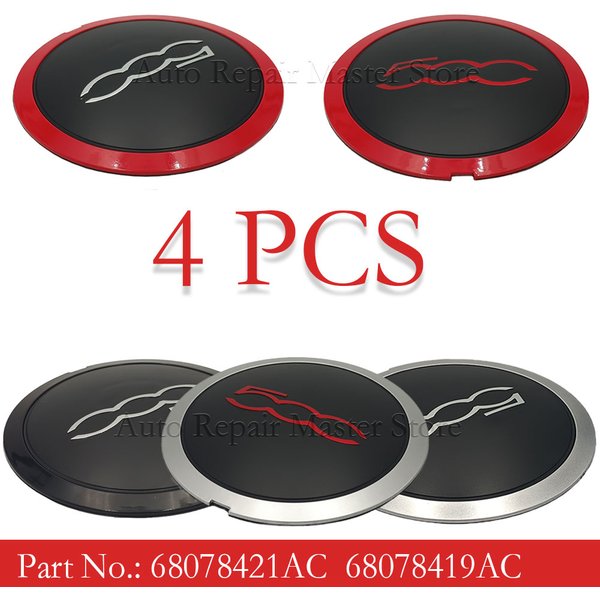 51884863 68078419AC 68078421AC 4 pièces 133mm enjoliveur roues Centre moyeu bouchons ensemble couvercle anti-poussière capuchon de moyeu de roue de remplacement pour Fiat 500