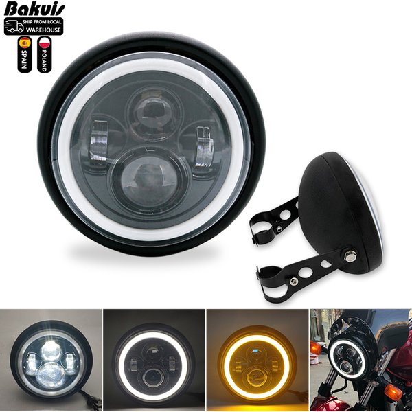 Phare LED rond universel de 7,5 pouces pour moto Cafe Racer, phare de distance, phare de moto Cafe Racer de 7,5''