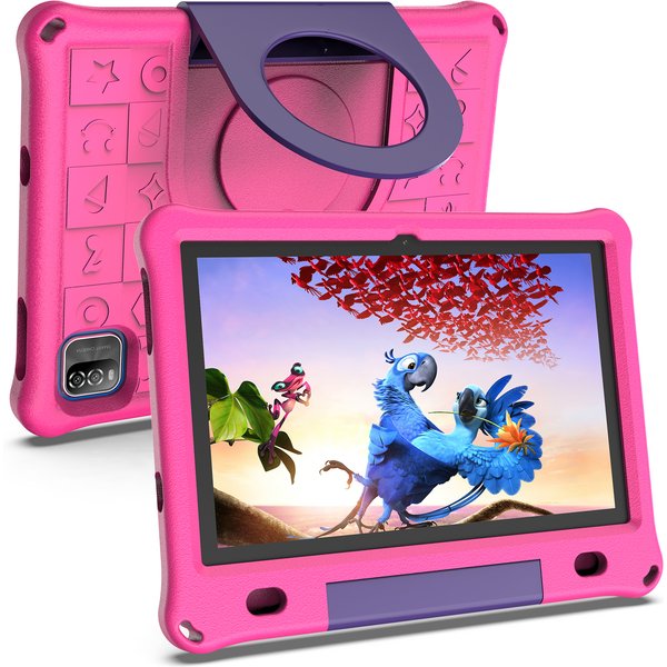 Tablet Android dla dzieci 10,1 cala, Octa-Core z etui, 64 GB z możliwością rozbudowy do 1 TB, dla maluchów, kontrola rodzicielska, podwójna kamera.