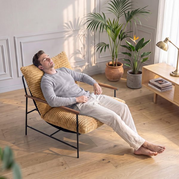 Fauteuil de lecture en velours côtelé de grande taille, fauteuil d’appoint confortable de 70 cm de large avec structure en métal, capacité de charge de 180 kg, idéal pour le salon ou la chambre à