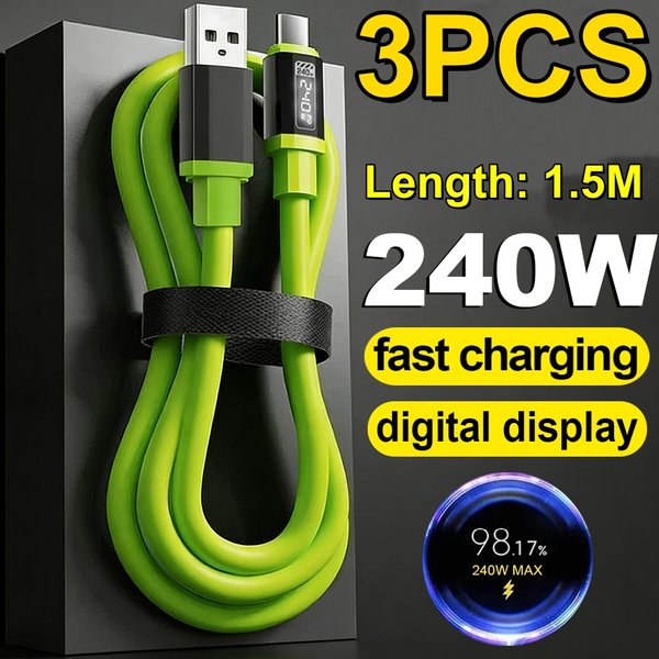 1/3 SZT. Kabel USB Typ C z Wyświetlaczem LED 240W do Szybkiego Ładowania PD, Ładowarka do Telefonu iPhone Samsung Xiaomi Huawei, Przewód USB C do C